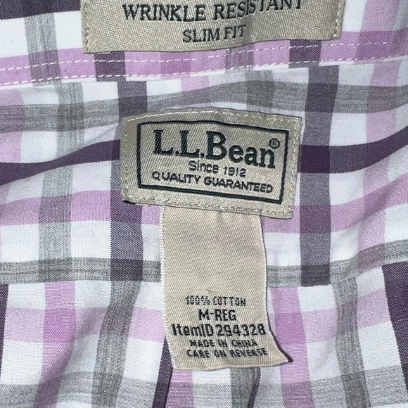 L.L.Bean, M, wrinkle resistant, slim, fit, purple/pink plaid stripe, long sleeve - Picture 7 of 7